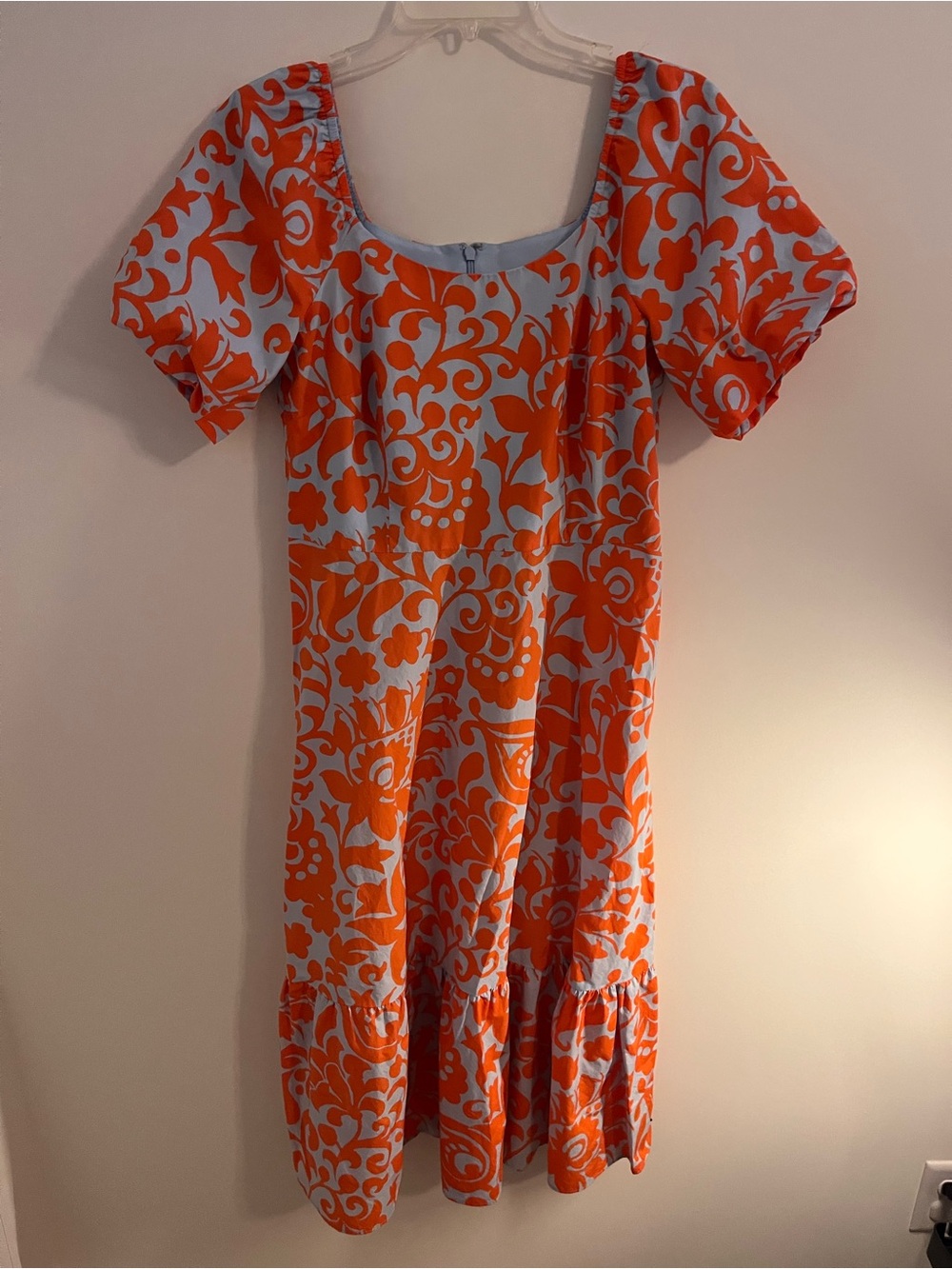Talbots Orange and Light Blue Floral Scoop-Neck Dress